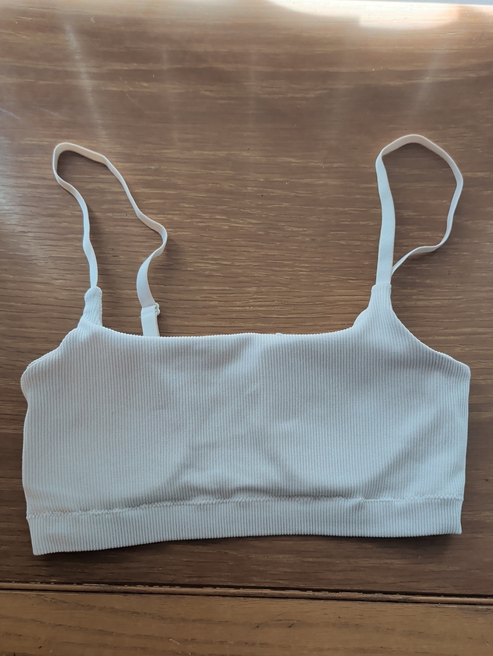 aerie Ribbed White Bralette with Adjustable Straps